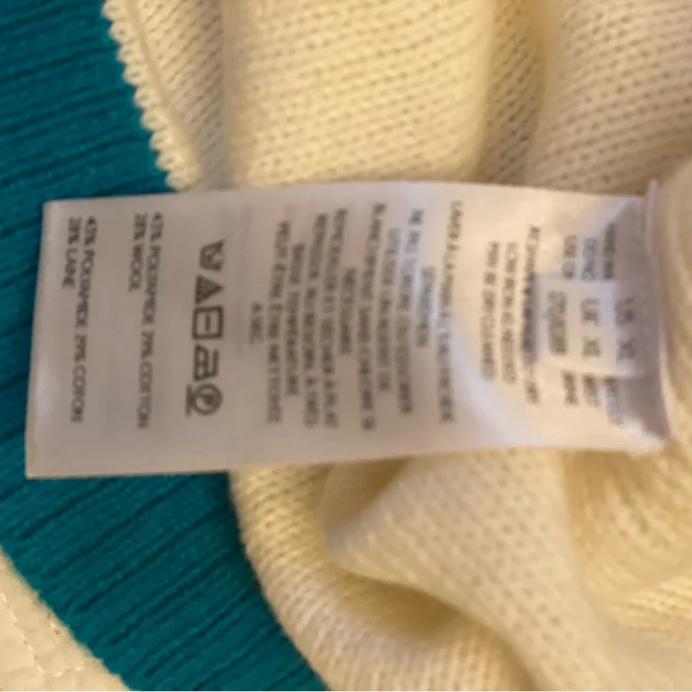 Free People Cream Cropped Sweater with Teal Trim - Picture 14 of 16